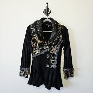 Sioni Wool Embroidered Patchwork Sweater Size Small Petite